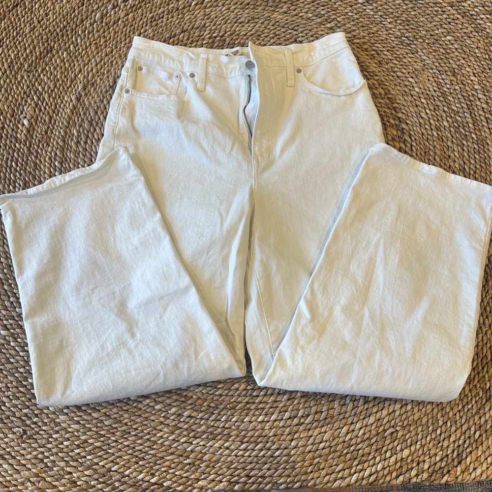 Madewell White Denim Wide-Leg Crop Cotton Jeans